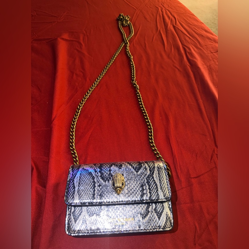 Kurt Geiger London Micro Snake Print Crossbody Bag with Gold Chain